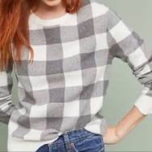 MOTH / ANTHROPOLOGIE Gray Classic Check Sweater with Scalloped Hem - Sz XS